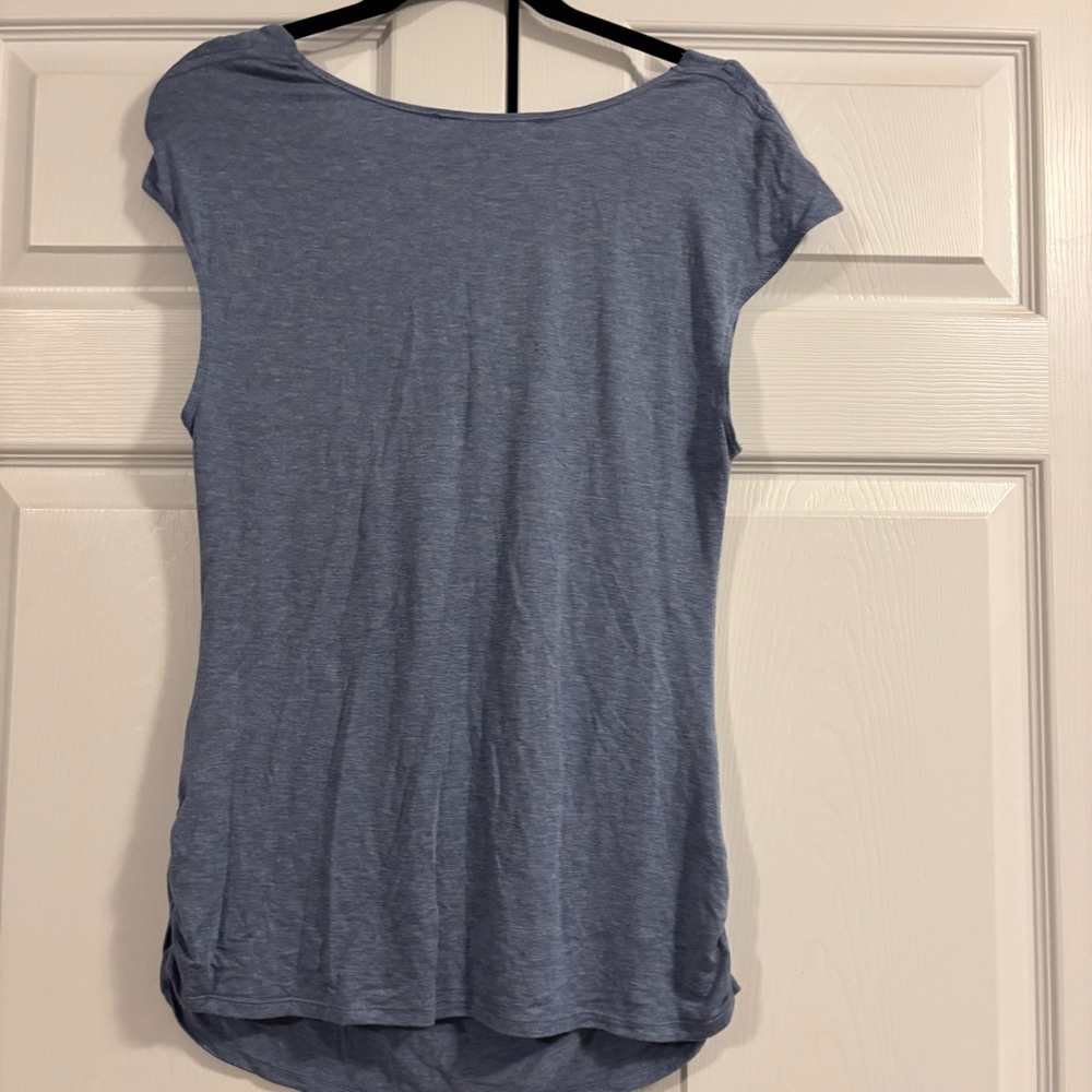 Y2K Elegant Blue Drape Neck Top - Picture 3 of 7
